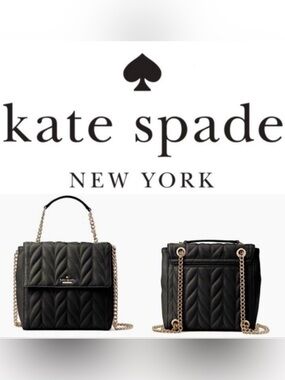 kate spade Briar Lane Black Quilted Leather Crossbody Backpack with Gold Chain